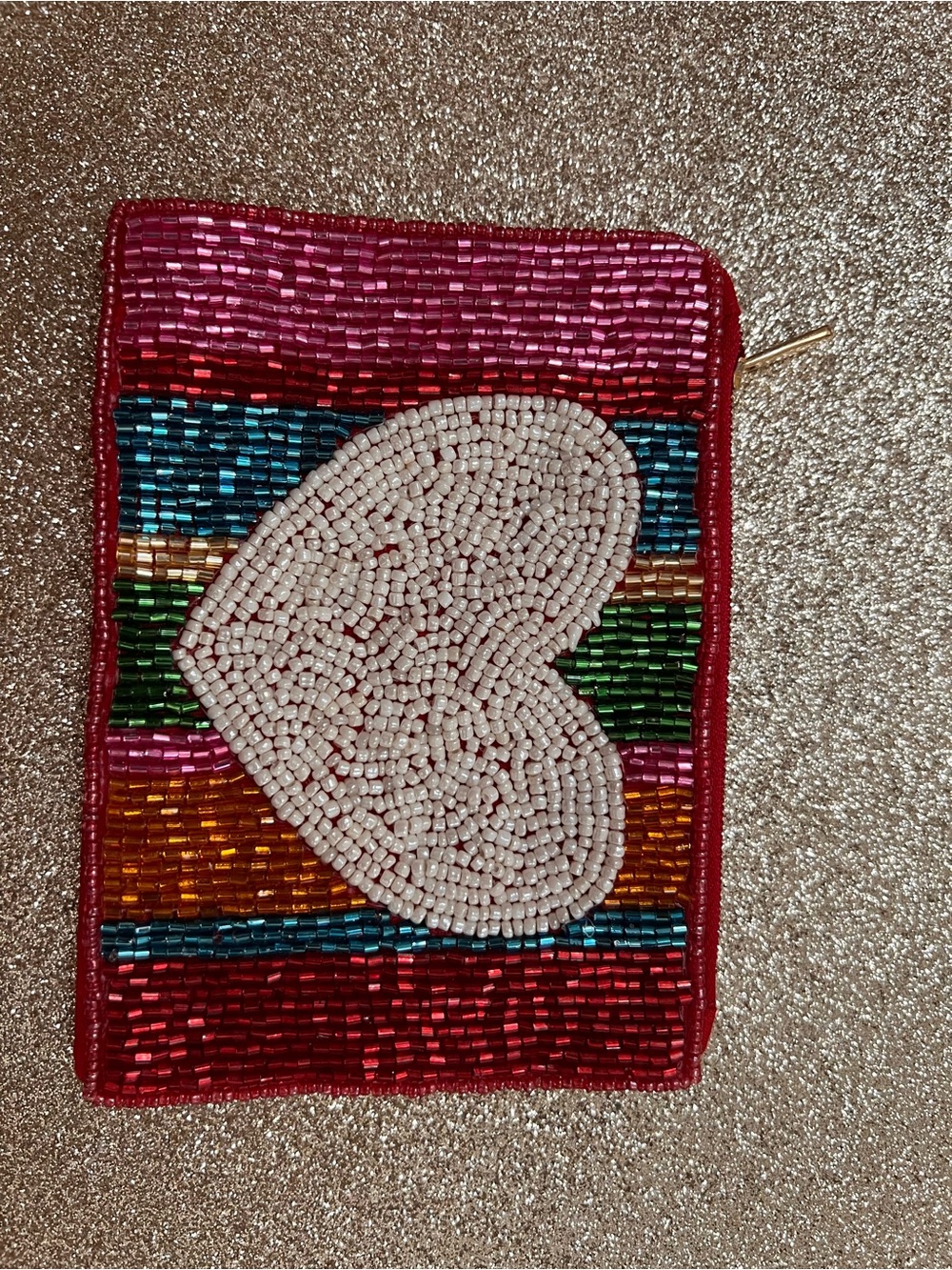 Beaded Heart Patch with Multicolor Stripes